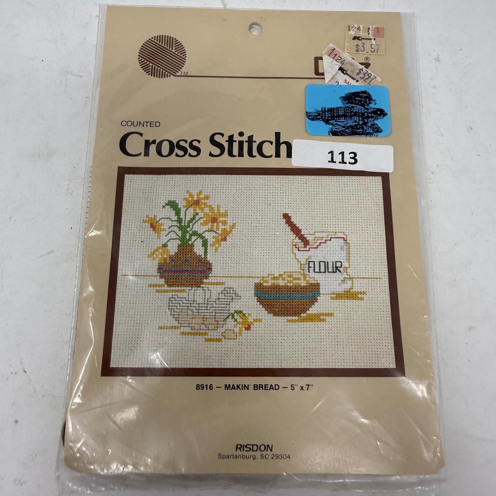 Vintage Dritz Counted Cross Stitch Kit 8916 Makin Bread Kitchen 1983 Risdon 5x7